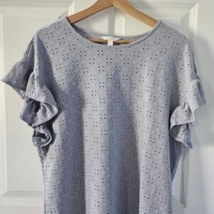 LC Lauren Conrad Eyelet Ruffle Sleeve Blouse - Light Blue